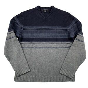 Banana Republic Sweater Mens Medium Grey Navy 100% Lambs Wool Pullover
